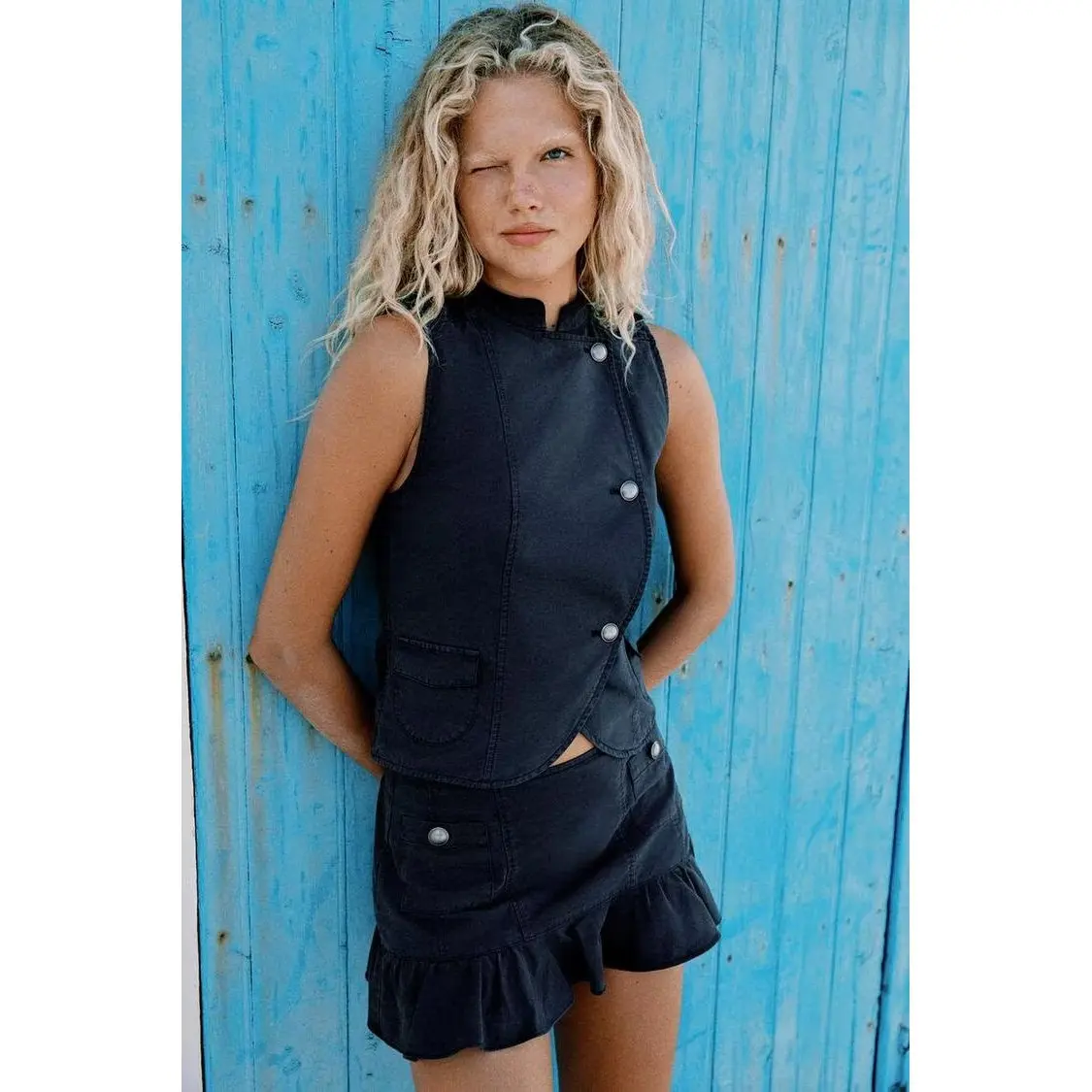 Spring Summer New Women's Fashion Vest Top  Skirt 5854709 5854514 ZR Style Short Sleeveless Button up Summer Outfit Set
