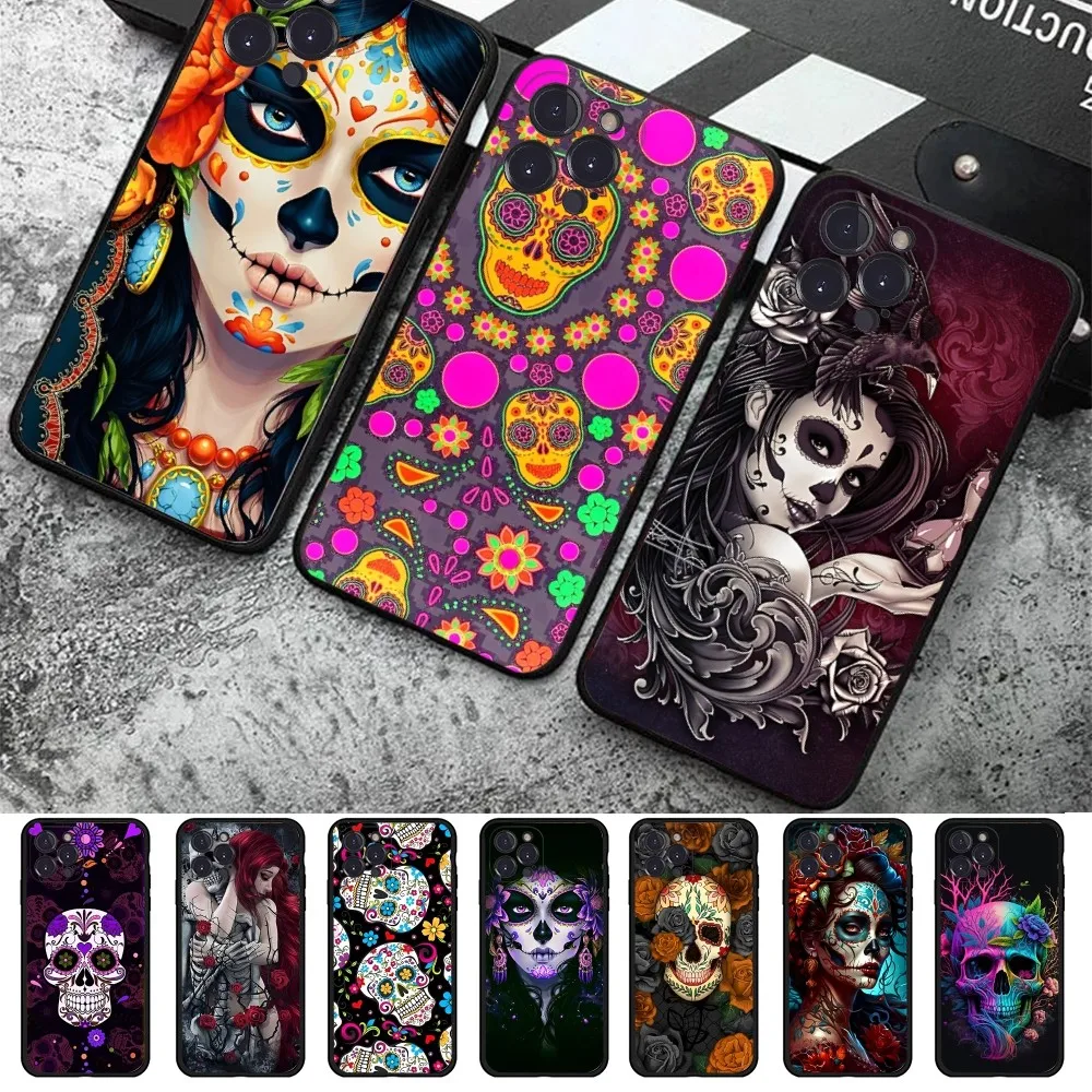 Mexican Catrina Skull Cover Phone Case For IPhone 15 14 11 12 13 Mini Pro XS Max Cover 6 7 8 Plus X XR SE 2020 Funda Shell