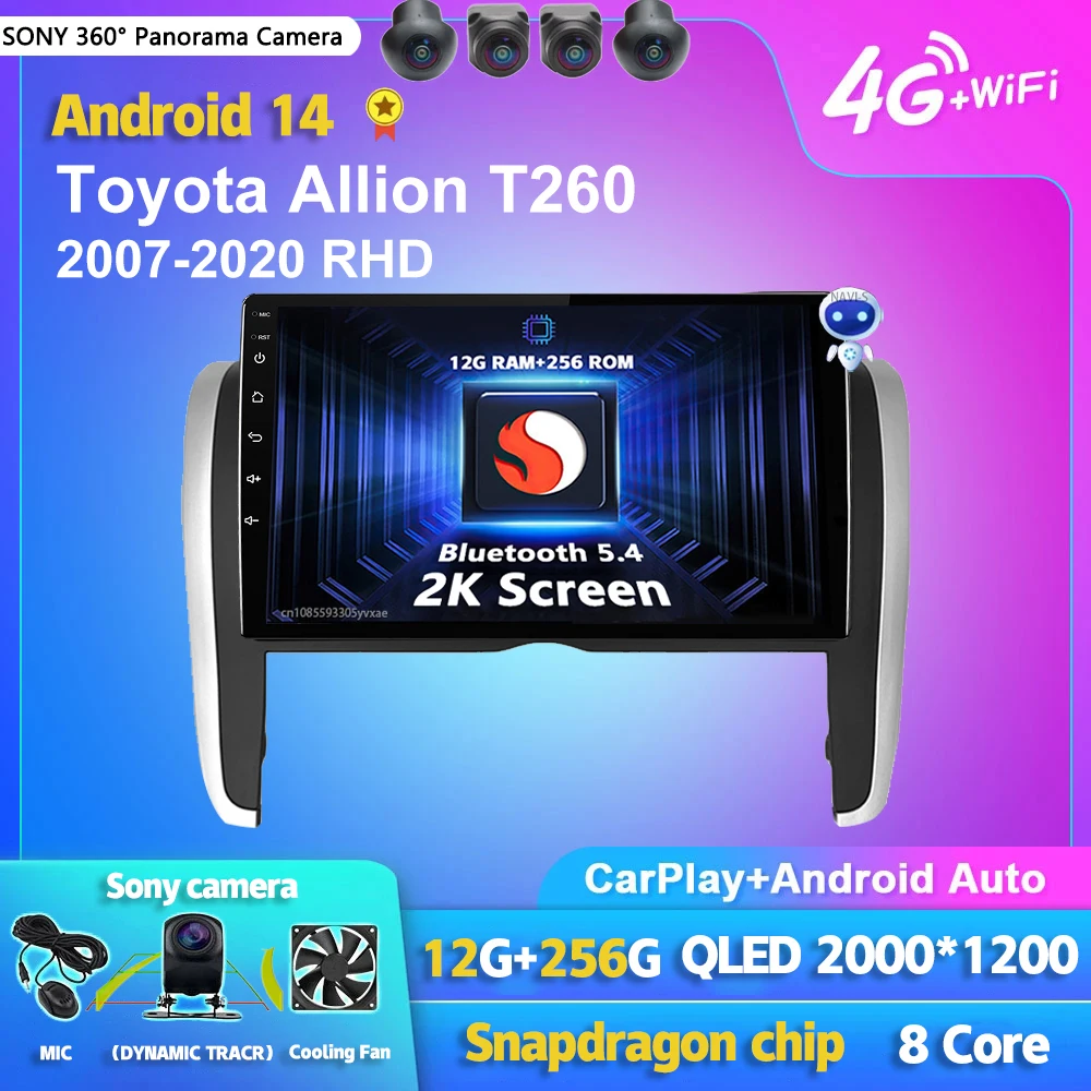 

Android 14 Carplay Auto 2K Screen Car Radio Multimedia Player For Toyota Allion T260 2007 - 2020 Autoradio Stereo 2din Head Unit