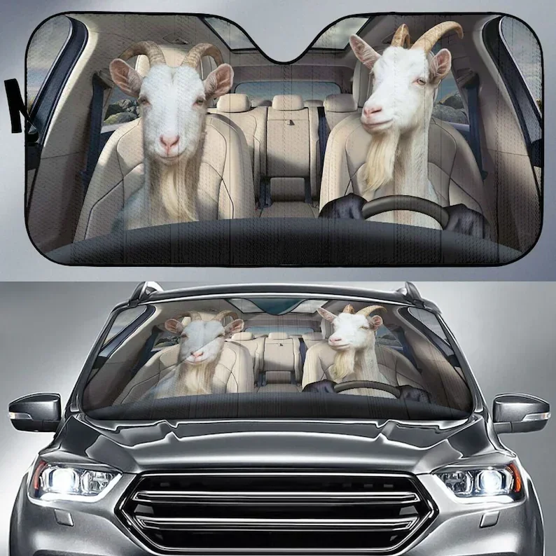 Goats Safe Driver Auto Sun Shade Auto Cover Protector Window, Car Accessories, Custom Animal Pattern Sunshade,