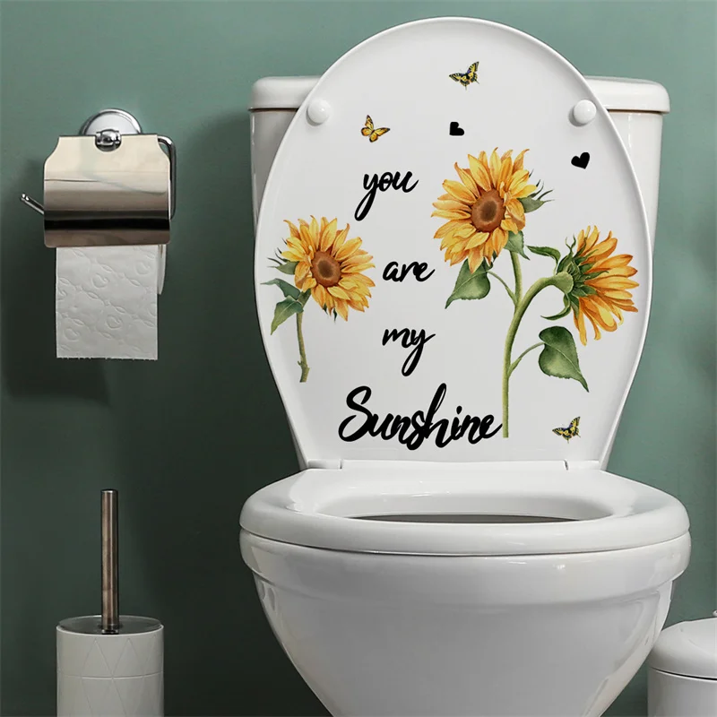 M19 Pflanzen Blumen Sonnenblumen Schmetterlinge Wanda uf kleber Toiletten aufkleber Badezimmer Toiletten abdeckung Kühlschrank Aufkleber WC Dekoration – Detail 28