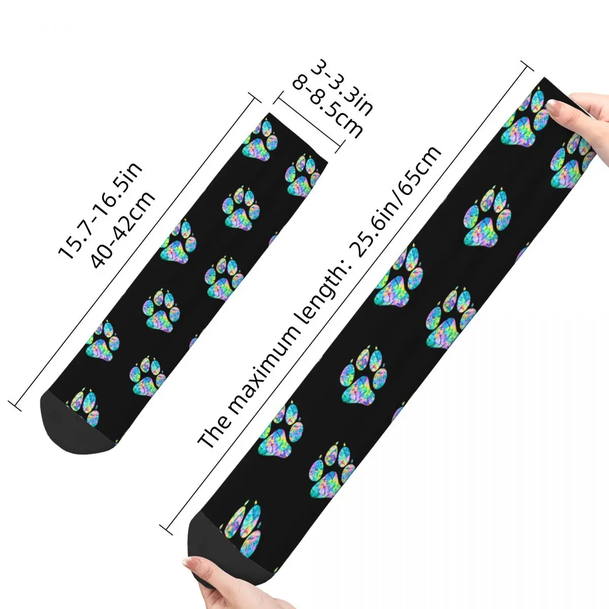 Calcetines deportivos de poliéster con diseño de pata de arcoíris para amantes de los perros, medias de tubo medio, transpirables, Unisex, Hip-hop