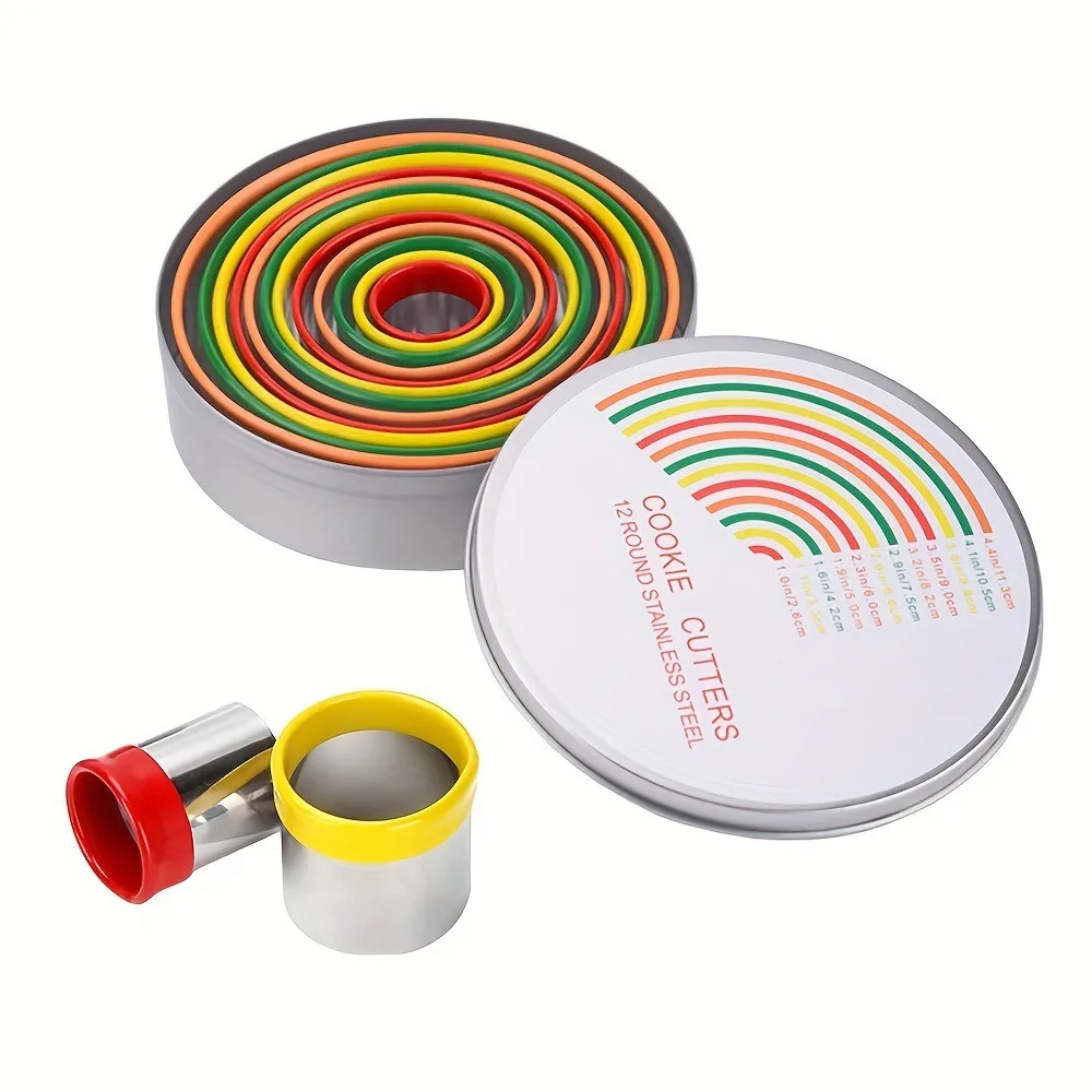 

Multifunctional Round Cookie Cutter Stainless Steel Colorful Edge Biscuit Mould DIY Pastry Circle Mousse