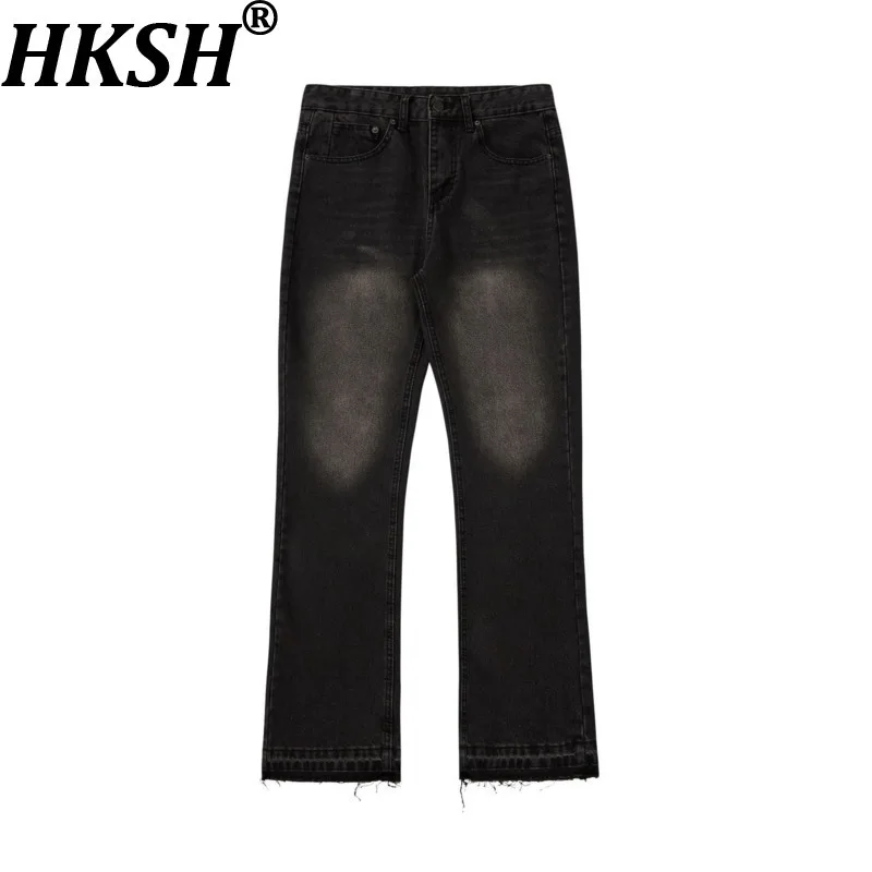 

HKSH Spring Autumn New Men American Style Washed Vintage Tide Punk Tassel Jeans Fashion Distressed Ins Women Denim Pants HK14113
