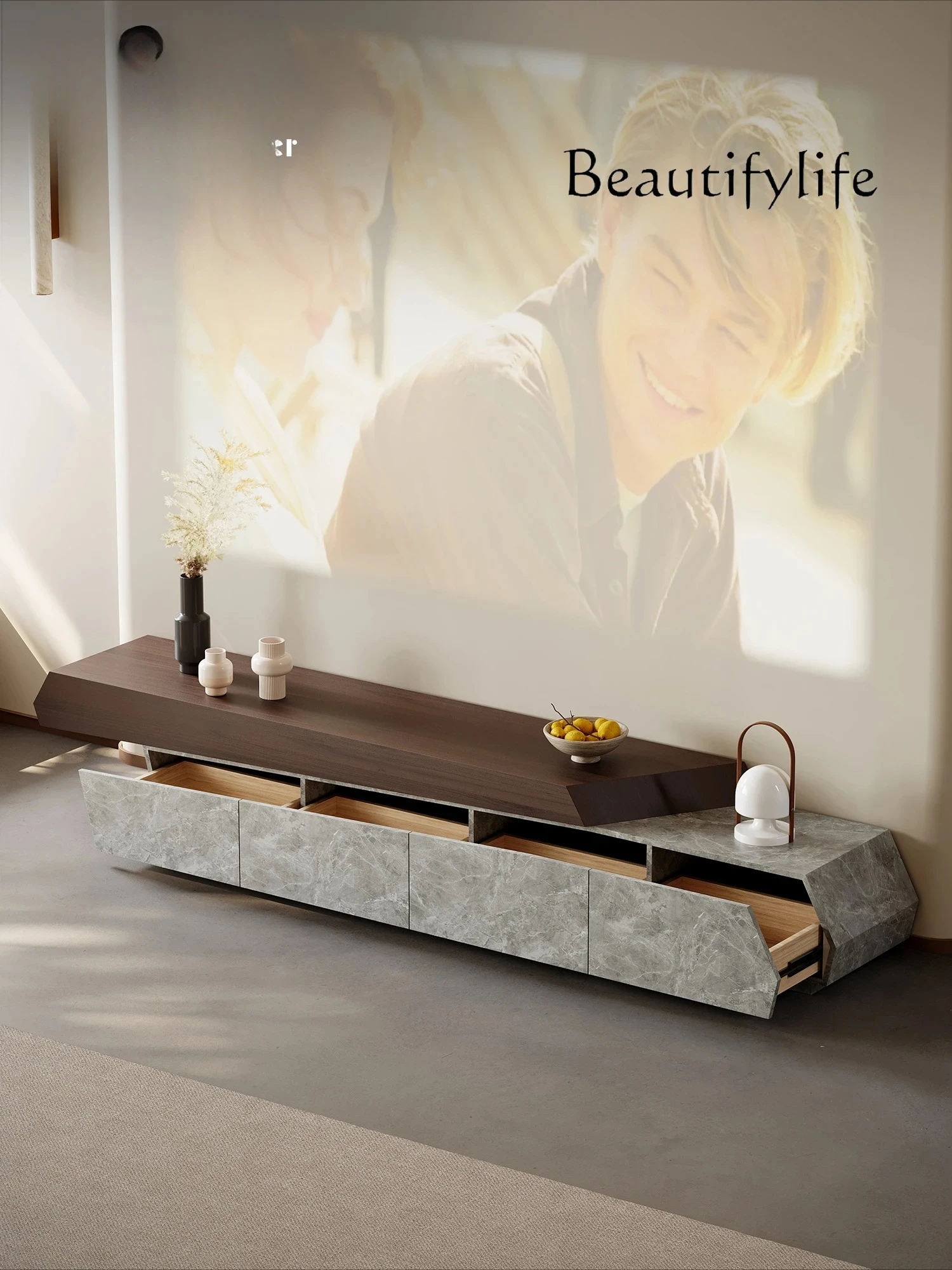 خزانة تلفزيون إيطالية جديدة لغرفة المعيشة وخزانة تلفزيون أرضية فاخرة وخفيفة الوزن