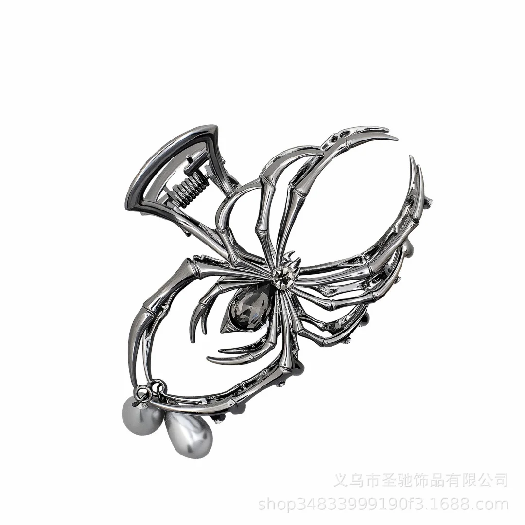 1Pcs Halloween Black Spider Hair Claw Clips with Pearl Charm Design,Metal Gothic Punk Hair Clips Strong Hold Hair Accessories