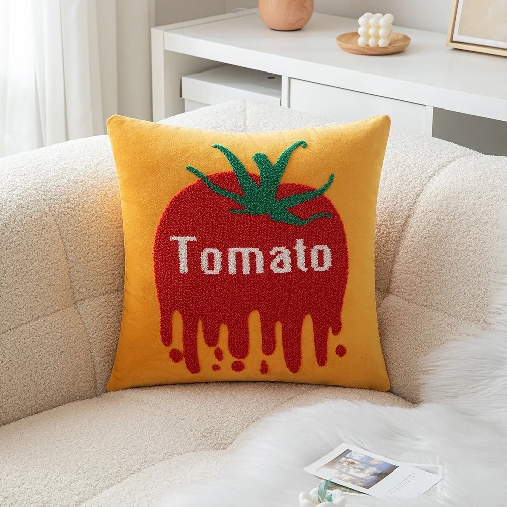 

Dopamine Fruit Embroidered Cushion Cover Velvet 45*45cm Sofa Pillowcase Home Decor Washable Decorative Pillow Covers