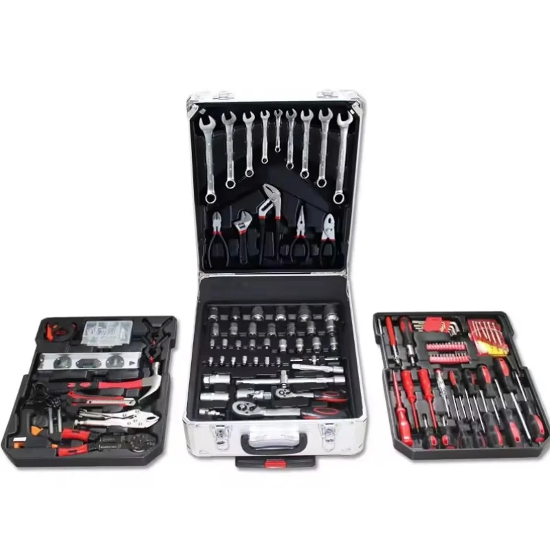 A removable Toolbox 186 pieces repair tool,Pull rod box set tool aluminum box four-layer hardware combination auto repair home