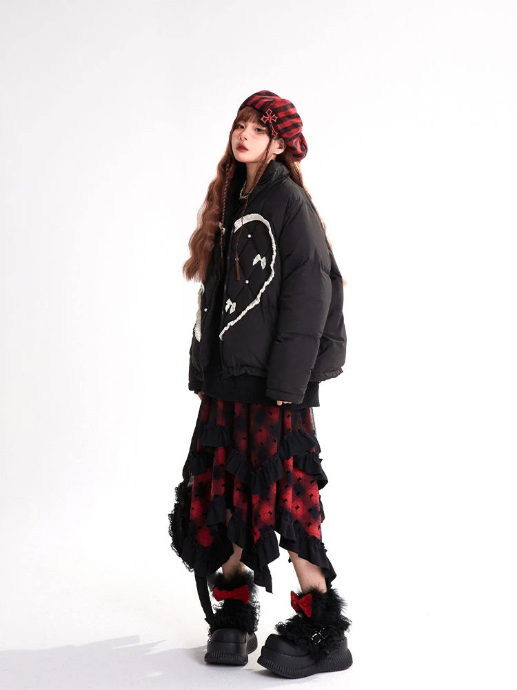 Y2k Ästhetische Plaid Patchwork Rüschen Röcke Frauen Harajuku Hohe Taille Unregelmäßigen Vintage Rock Bogen Druck Streetwear Faldas