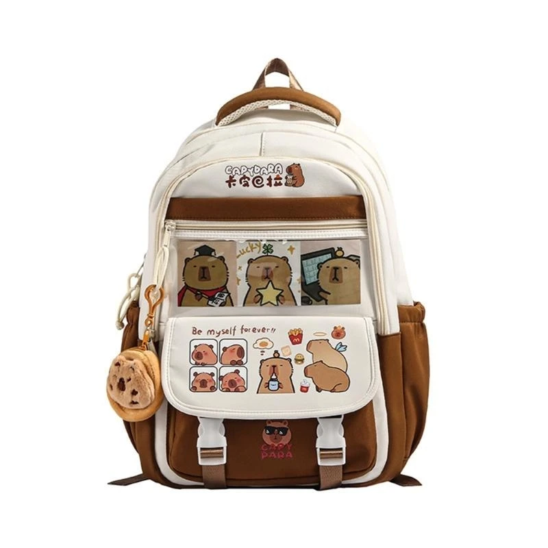 

A3PE Functional Capybara Backpack Large Capacity School Bag Casual Daypack for Teen