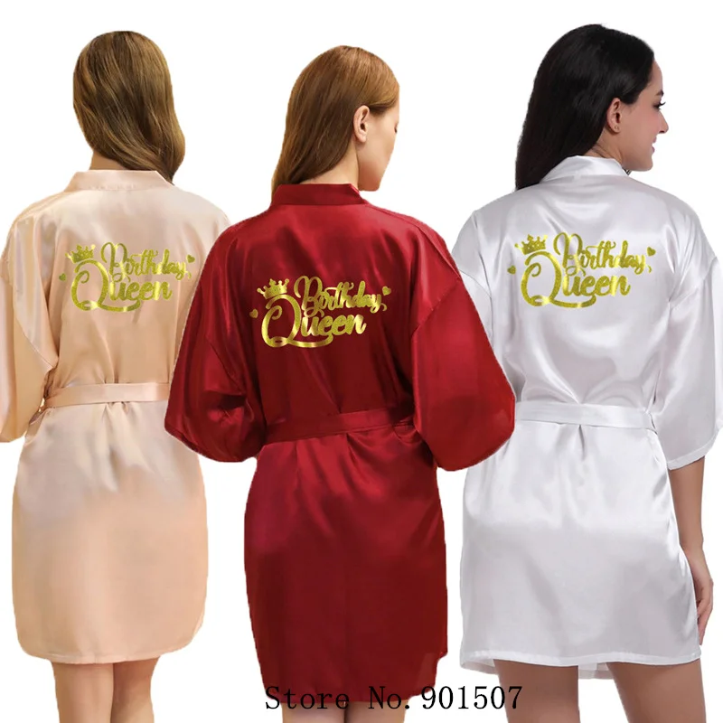 Kimono Bathrobe Gown Loose Nightwear Birthday Queen Robe Women Satin Party Nightgown Intimate Lingerie Summer New Loungewear