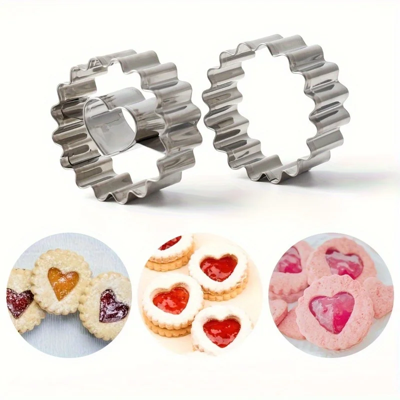 2pcs, Stainless Steel Cookie Cutters, Flower Heart Shape Candy Mold, Biscuit Molds, Cake Decorating Molds, Baking Tools