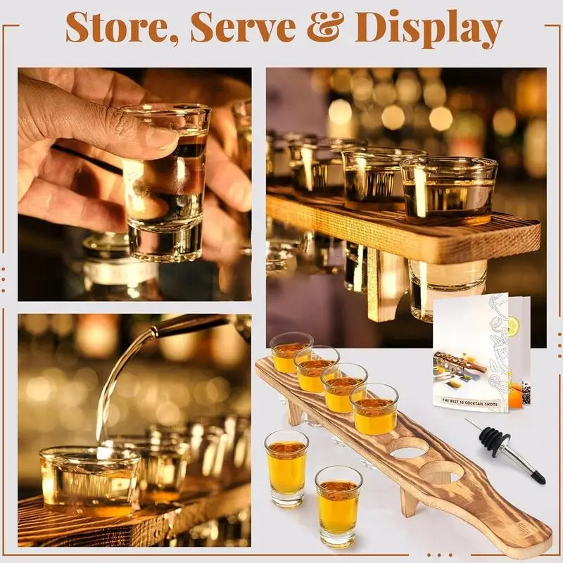 Wine Glasses Stand Wooden Glass Storage Rack With 6 Glasses Glass Cup Rack Tequila Glass Holder Serving Tray For Restaurant Bar