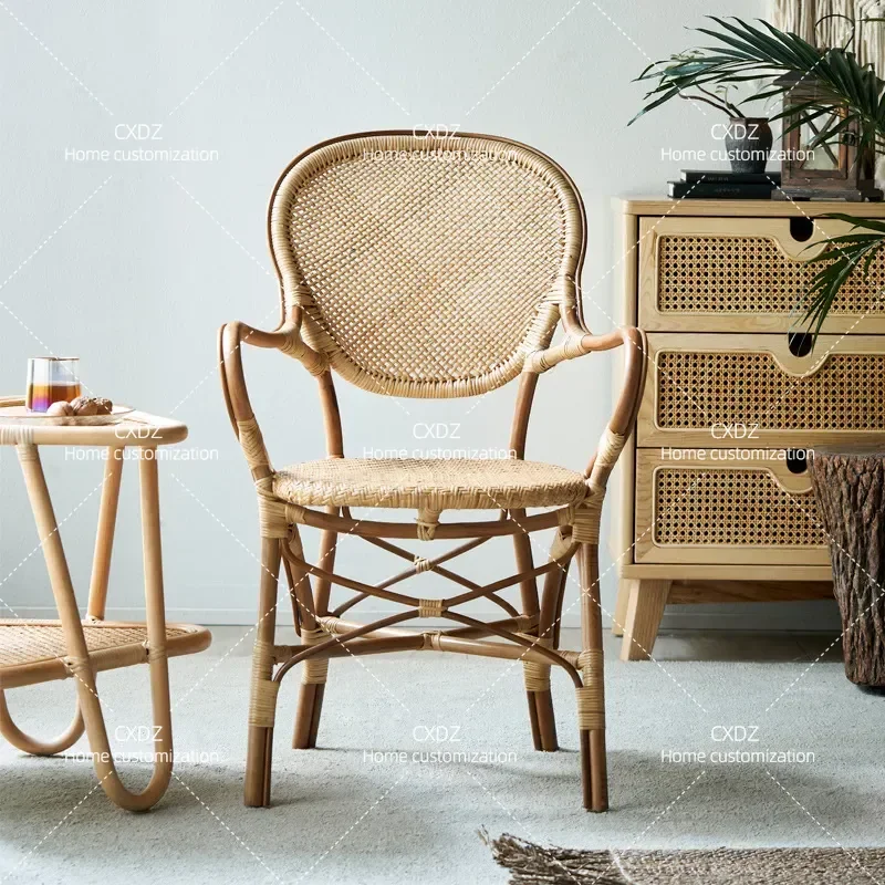Single Sofa Chair Nordic Restaurant Leisure Recliner Home Rattan Armrest Back Dining Chair