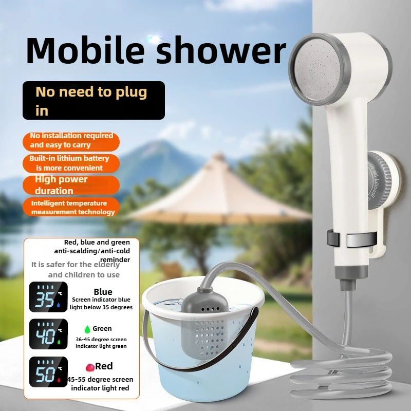 Set Pancuran Portabel Dapat Dilepas Artefak Mandi Luar Ruangan Pancuran Seluler Self-priming Gelembung Pijat Semprotan Mandi Isi Ulang