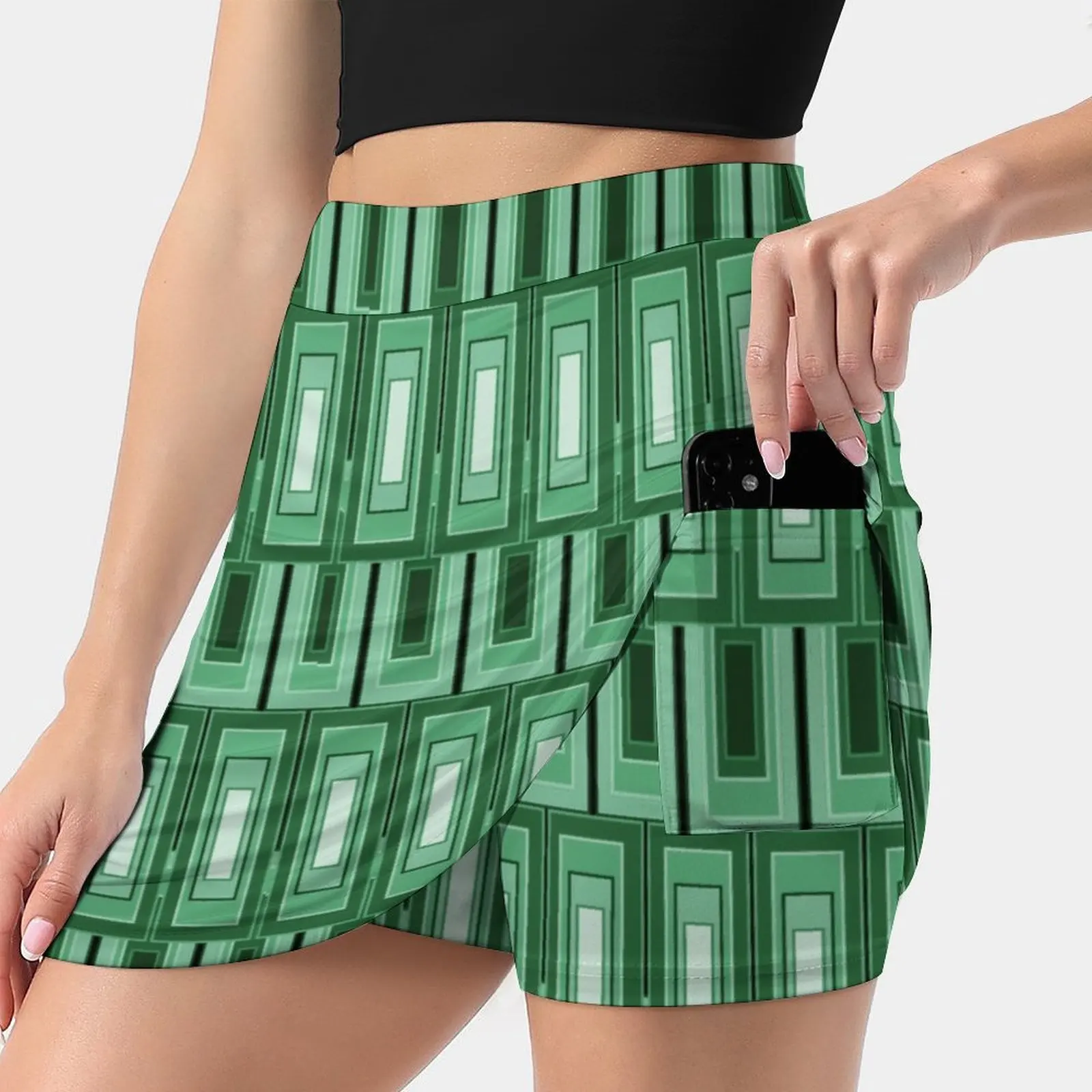 Panton / Art Deco Green Rectangles Women's skirt Aesthetic skirts New Fashion Short Skirts Art Artdeco Panton Panton Era Art