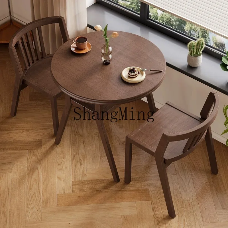 

ZYY simple solid wood round dining table and chair combination mini coffee table home balcony casual coffee table