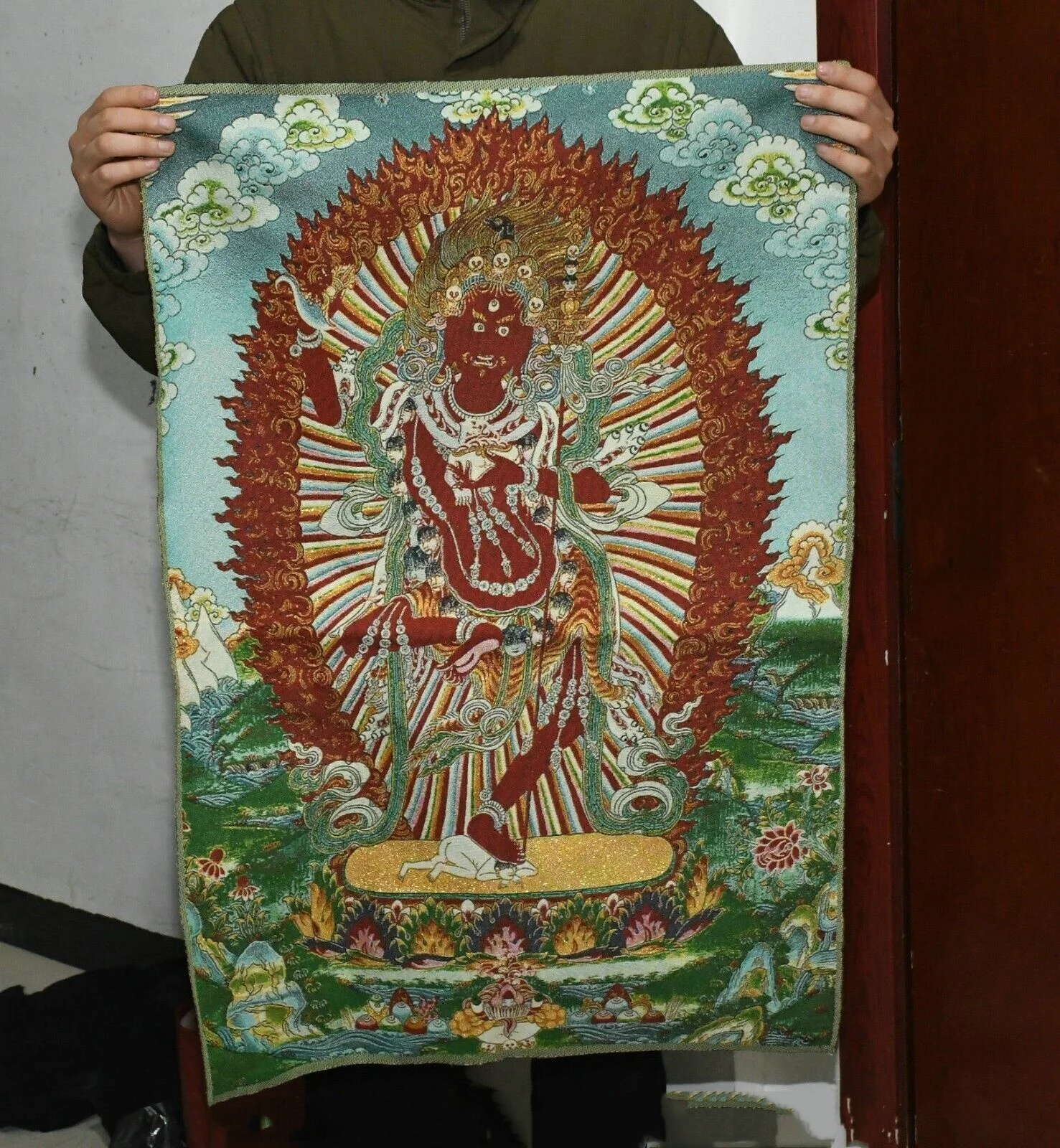 35.6''Tibet Cloth Silk Acalanatha Acala Achala Buddha Tangka Thangka Painting