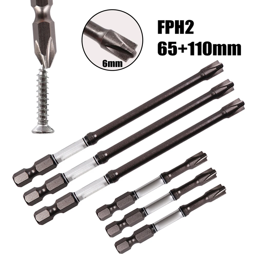 

6pcs 65mm 110mm Magnetic Special Slotted Cross Screwdriver Bit Batch Head FPH2 Nutdrivers For Socket Switch Electrician Tools