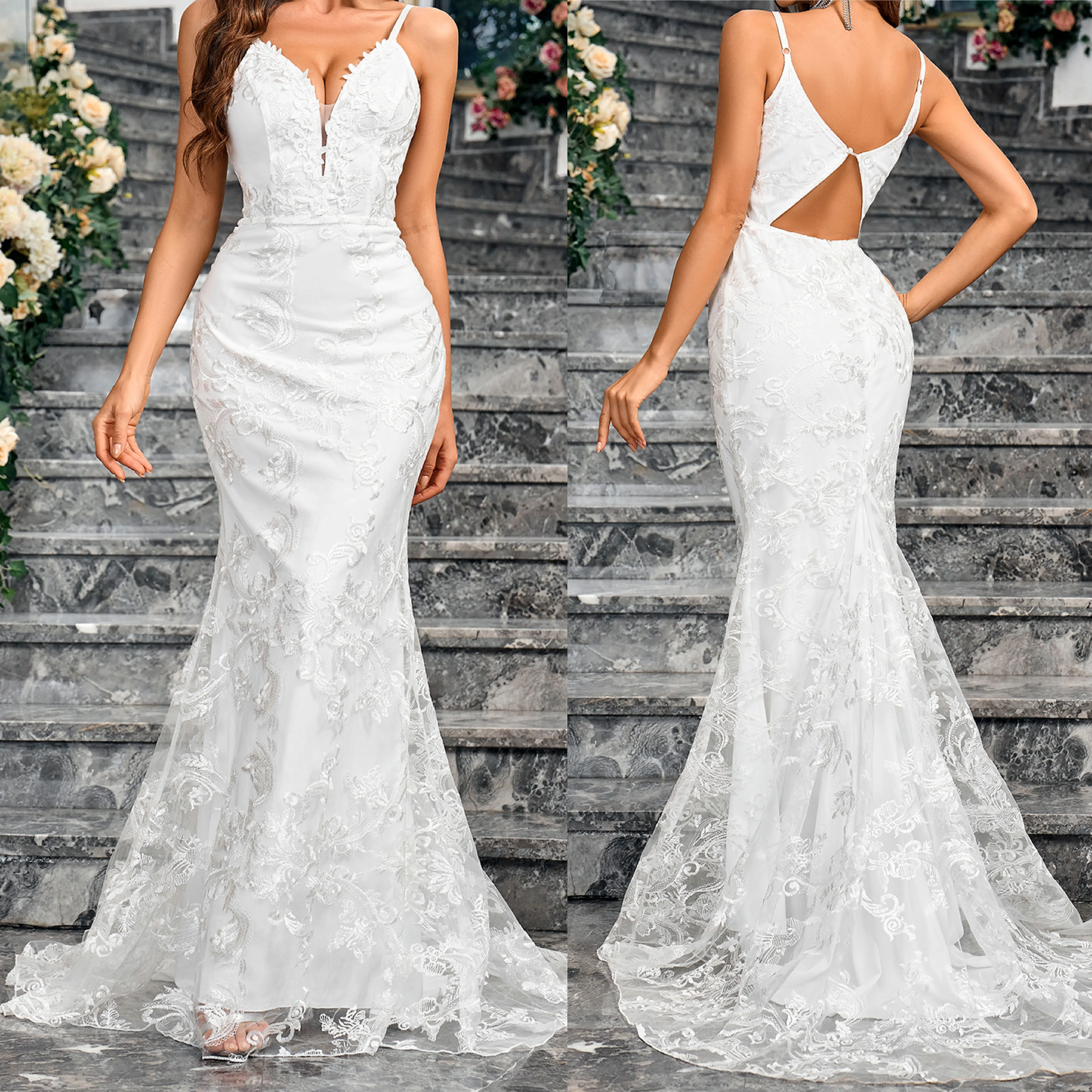 Vestidos De Novia Witte Backless Uitgeholde Maxi-Jurk Damesjurken Zomer Spaghettibandjes Avondjurk Bodycon Party Lange Jurk