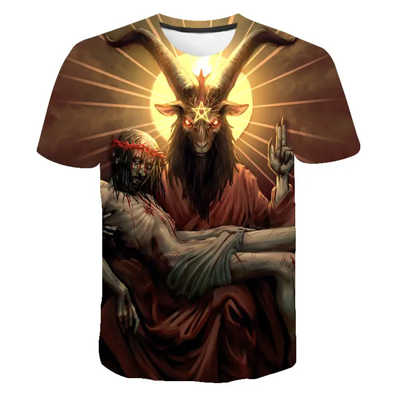 2023 New Summer Fashion Satan Pattern T-shirt Men Women Children 3D Printed Casual Short Sleeve Boy Girl Kids Cartoon Tops