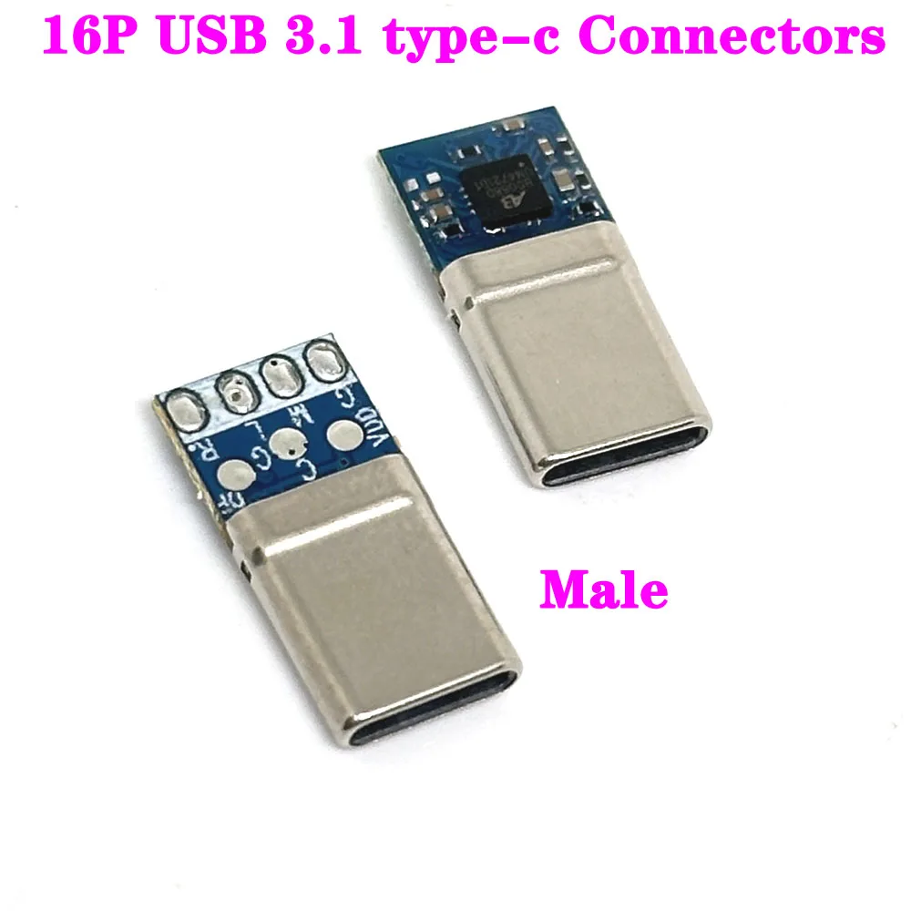 

16P USB 3.1 type c Connectors Jack Tail audio frequency Male Socket Receptacle Adapter welding DIY data cable Support PCB Board