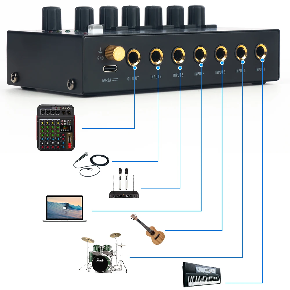 4/6 Channel Ultra Low Noise Stereo Line Mixer Mini Professional Sound Mixer Power Supply DC5V Easy Operation Audios Mixer