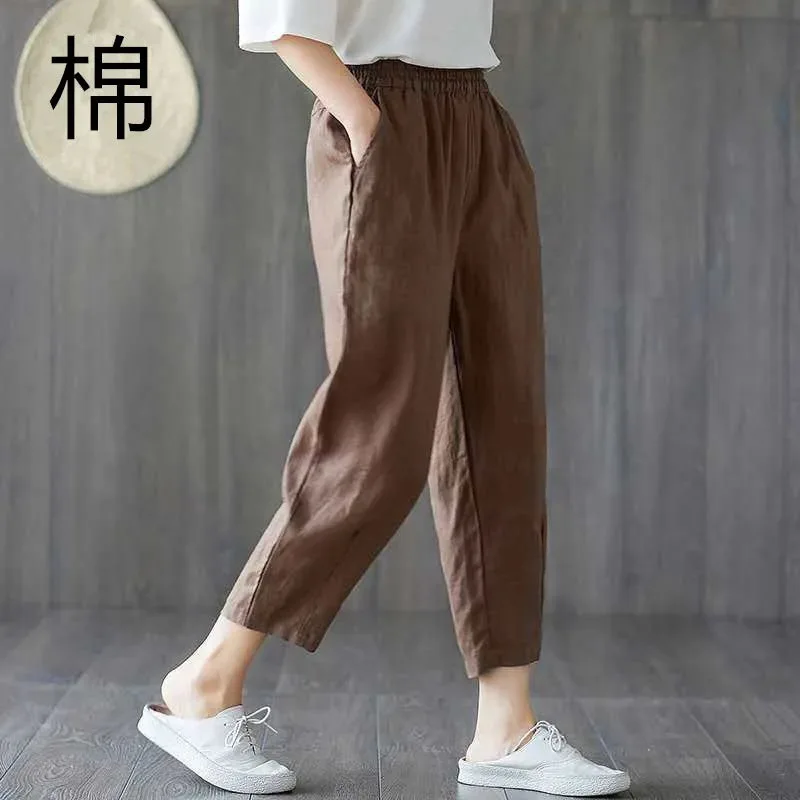 Loose Casual Cotton Harem Pants Thin Nine Points Women's Pants plus Size Summer Clothes Comfortable Elastic Loose Fit