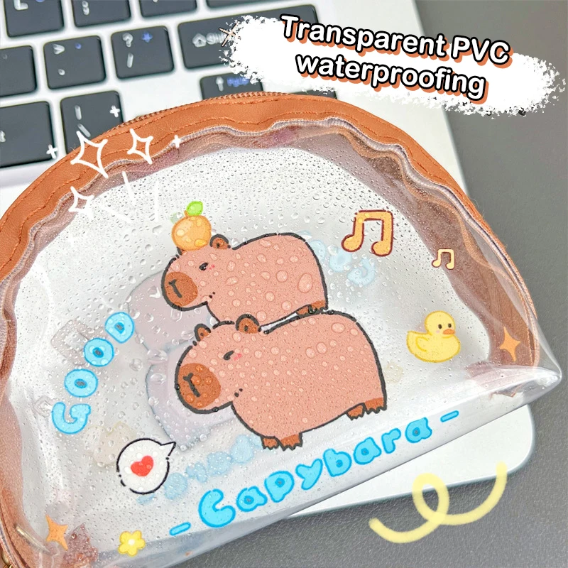 Cartoon Capybara Mini Coin Bag Transparent Coin Purses Kawaii Wallet Portable Storage Bag Waterproof Clear Purse Kids Gifts