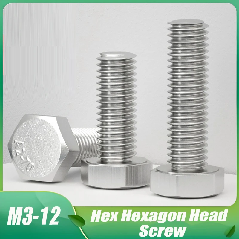 

1~2Pcs M3 M4 M5 M6 M8 M10 M12*20 A4-70 316 Stainless Steel Marine Grade Outer External Hex Hexagon Head Cap Bolt Screw