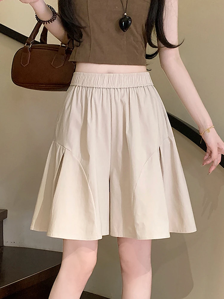 Pantalones cortos informales de Color liso para mujer, novedad de verano 2021, pantalones cortos holgados de cintura alta con pierna ancha y bolsillo