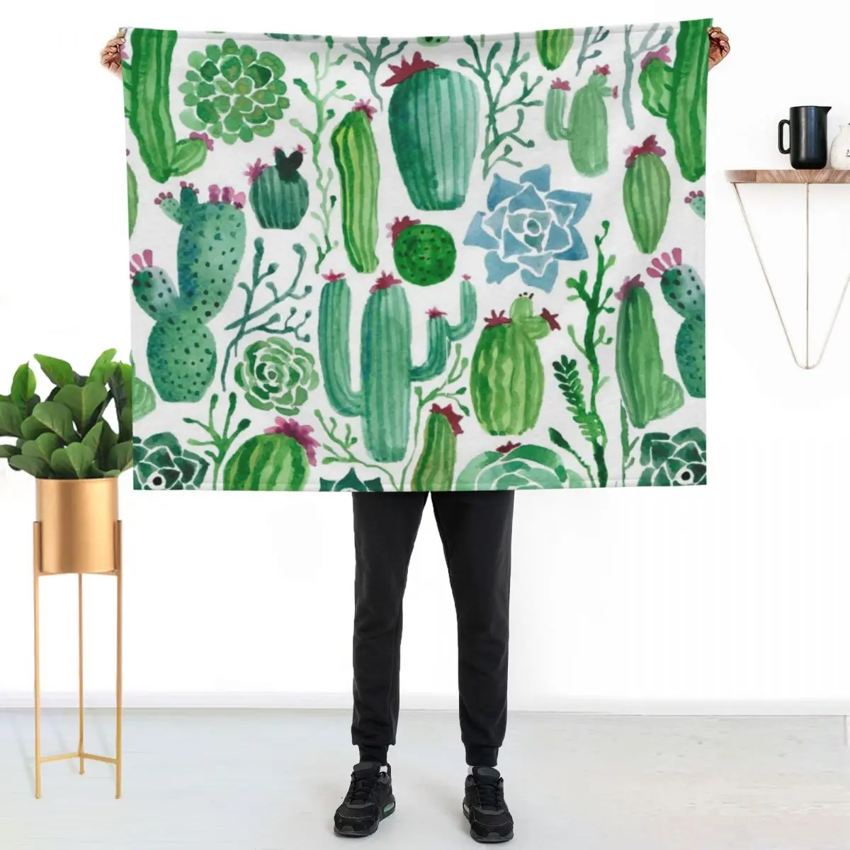 

Watercolour cacti Throw Blanket Warm Cozy Throw Blanket for Living Room Couch