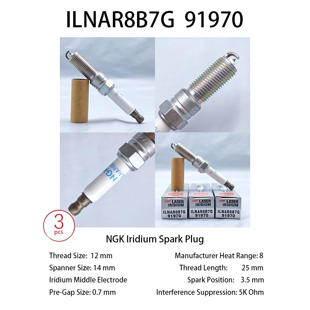 3pcs Original NGK Iridium Platinum Spark Plug ILNAR8B7G 91970 OE Number 55490097