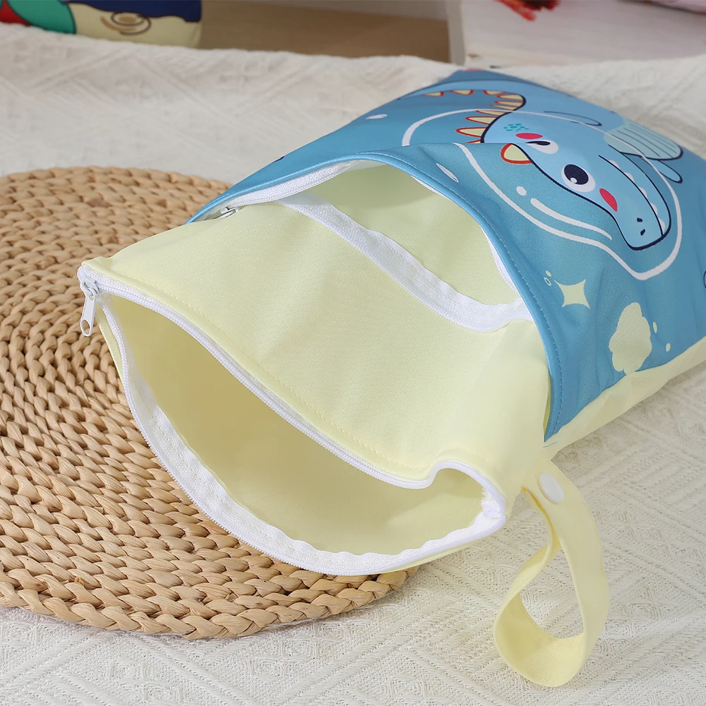 BIAI 25*35cm Wet Storage Bag Washable Diaper Nappy Bag Waterproof Beach Bag Double Pocket with Zippers Travel Makeup Storage Bag