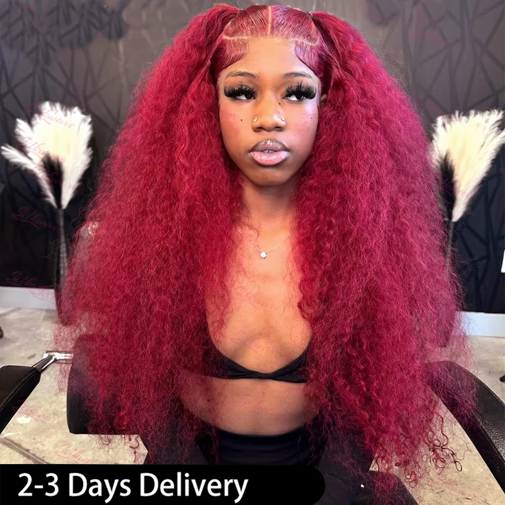 

40 46 Inch Burgundy 99J Curly Wigs 13x4 13x6 Hd Lace Frontal Wig For Women Red Colored 190 Density Deep Wave 100% Human Hair Wig