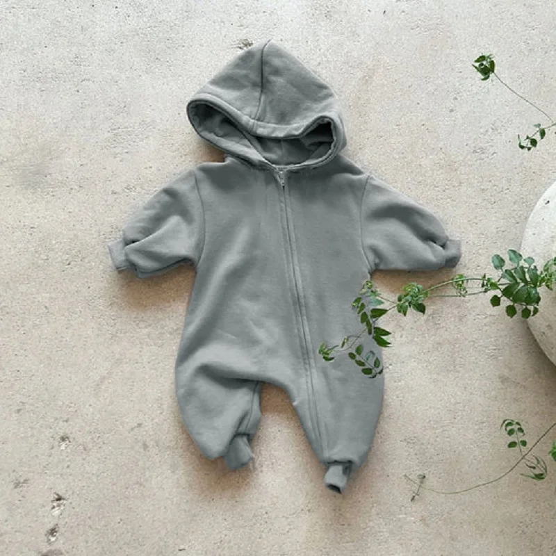 Baby Pocket Hooded Zip-up Jumpsuit Newborn Clothes 2022 Baby Boy Comfy Hooded Romper with Zip Girls Climbing Clothes Jumpsuit