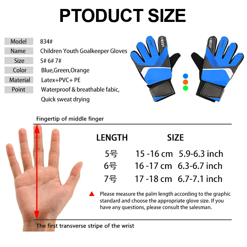 Soccer Goalkeeper Gloves for Children Kids Anti-Collision Latex PU Goalkeeper Hand Protection Gloves Teenager Football Gloves