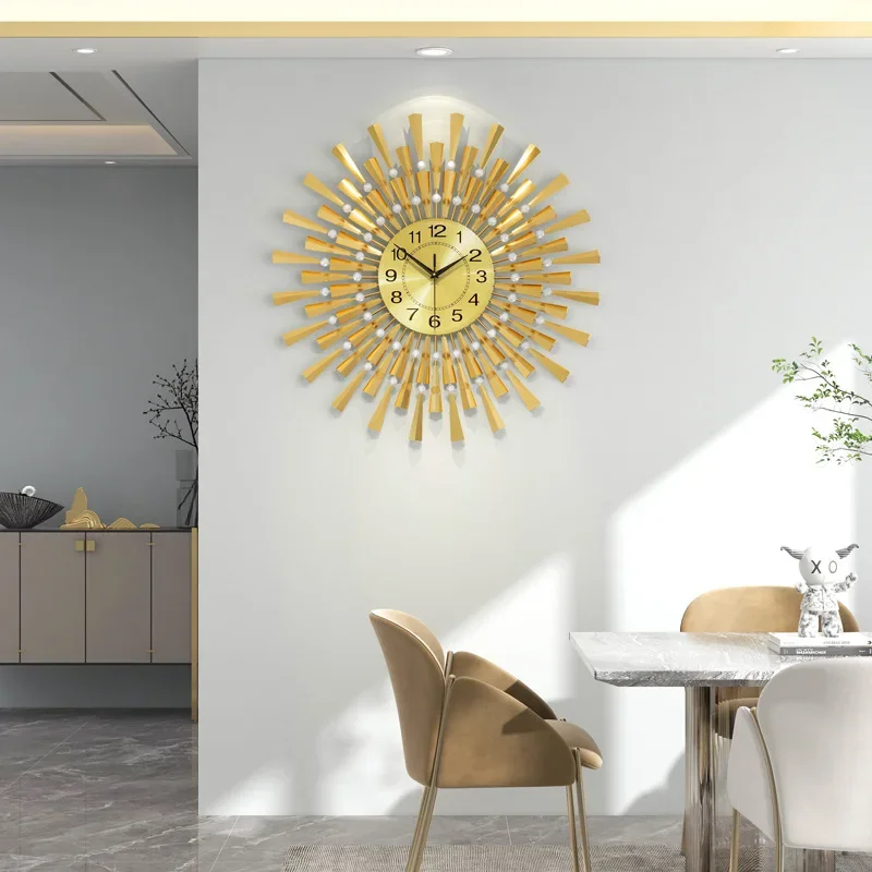 Atmospheric Living Room Wall Clock Light Luxury Creative Metal High-end Wall Hanging Home Background Decorative Painting Clock