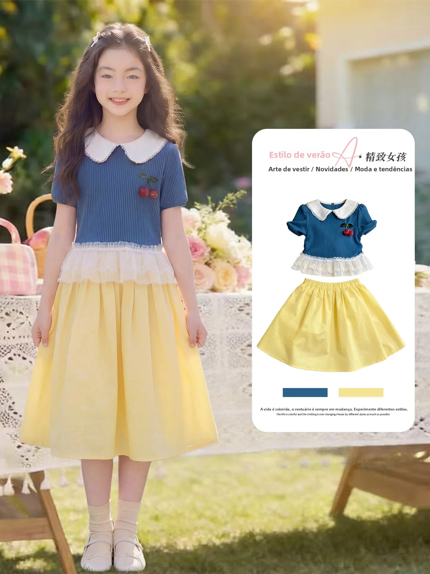 プリンセススタイルサマードレス女の子用子供の誕生日パーティー服半袖ミディアムウエストラインおとぎ話テーマスカート
