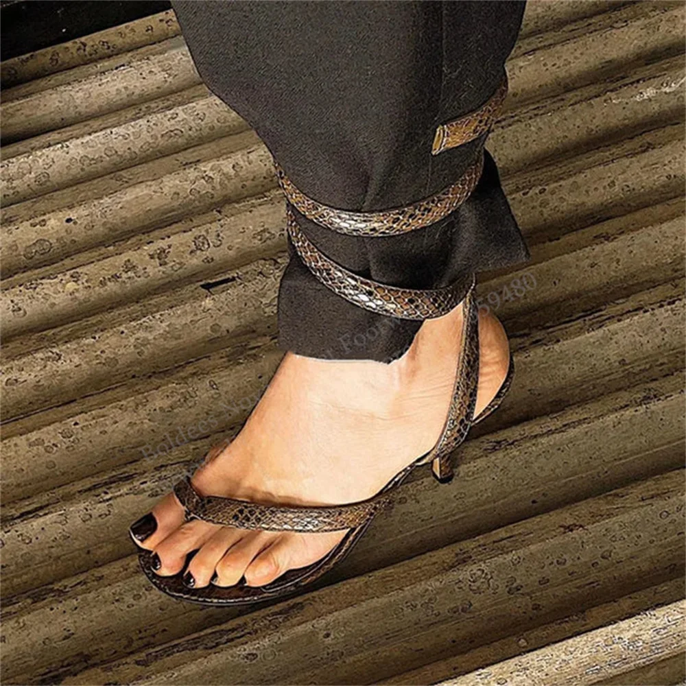 Summer Printed Snake Pattern Wrap Elastic High Heel Sandals Sexy Clip Toe Stilettos Slip On Plus Size Slingback Shoes for Ladies