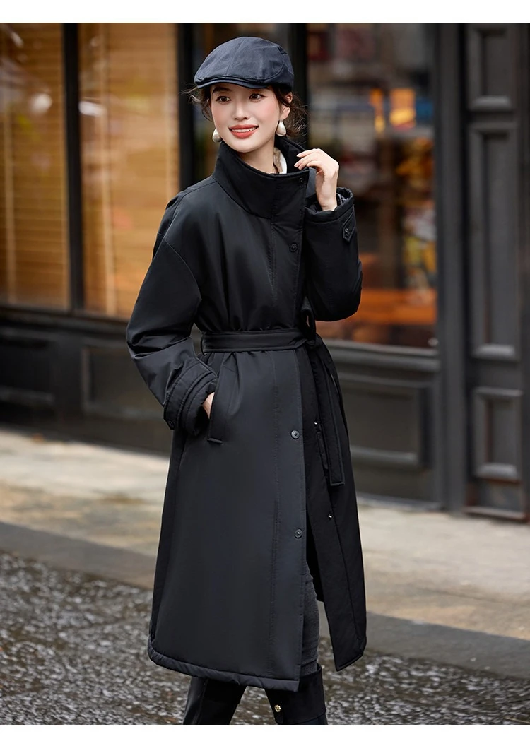 LOUIS YAO Stand-Up Collar Women's Down Coat 2025 Autumn/Winter Waist Belt Thickened Long-Length Puffy Duck Down Jacket