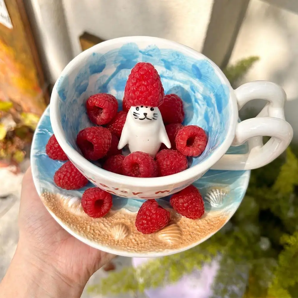 350ml Cute Seal Ceramic Mug Cartoon 3D Coffee Milk Tea Breakfast Cup Novelty Gift Swimming Pool Mug With Ladder Handle