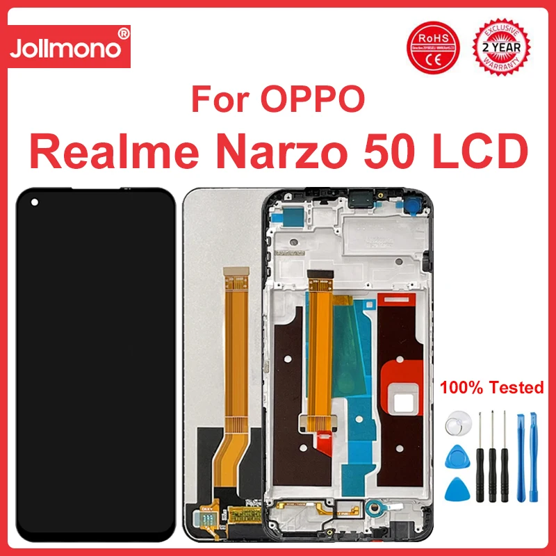 

ЖК-дисплей 6,6 дюйма для Realme Narzo 50 с рамкой, модели сенсорных экранов RMX3286, панель дигитайзера, запасные части