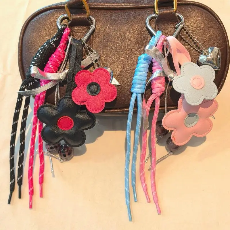 

Korean Style Fashion Flower Handbag Charm Brand: High-Quality PU Leather Handbag Pendant Cute Tassel Braided Rope Keychain