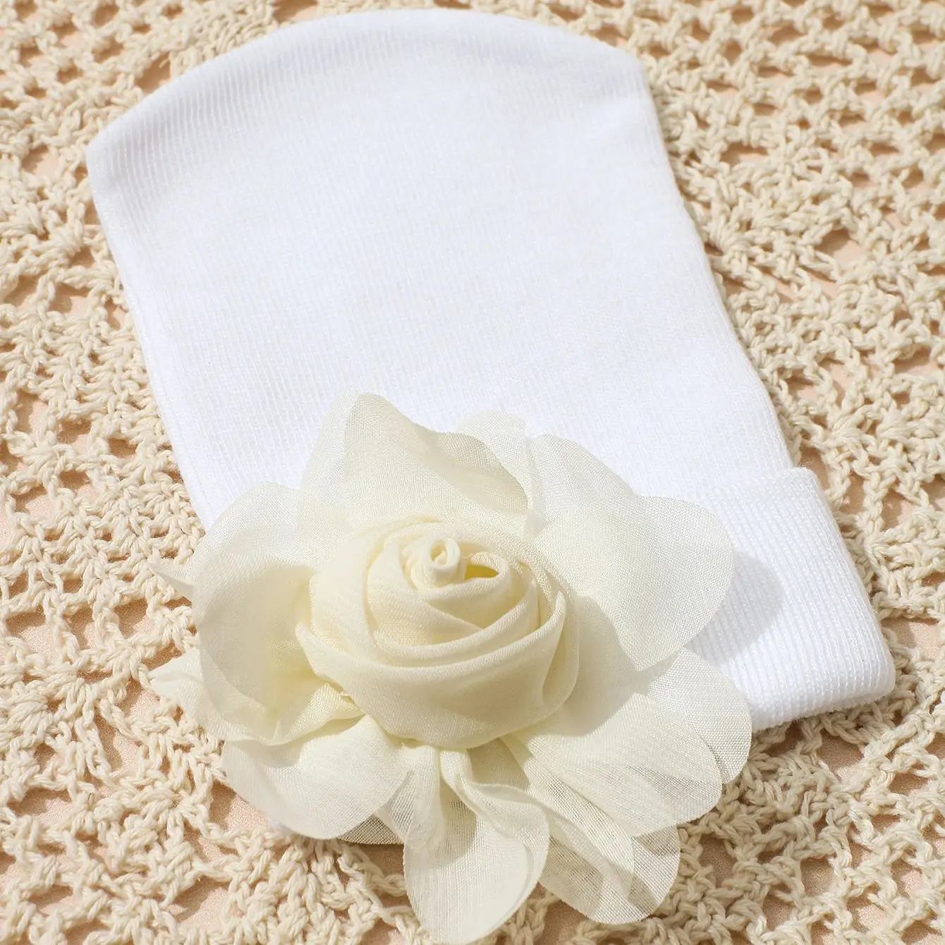 Autumn Winter Newborn Photography Warm Big Flower Knitted Hats Children Beanie Hat Soft Comfortable Kids Bonnet Props-HD