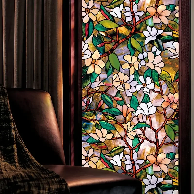 PVC Static Cling Window Film Glass Stickers Flower Pattern Frosted Stained Decorative Door Bathroom Casement Stickers Art Decor