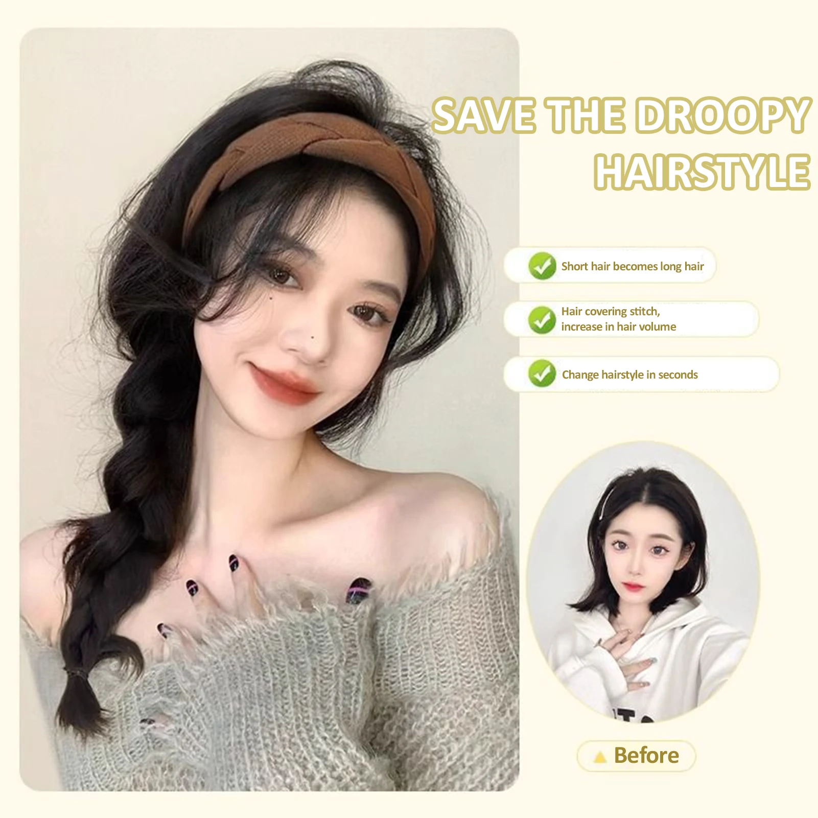 

Длинный волнистый парик с обручем для волос, гладкие натуральные глянцевые аксессуары для волос для свадьбы, свиданий, удоб, дропшиппинг из США