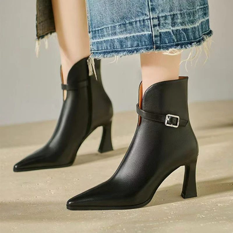 العلامة التجارية الفاخرة حذاء نسائي بكعب عالٍ الأحذية أشار تو أحذية من الجلد الشتاء أنيقة Drss مضخات مضخات 2025 مكتنزة تشيلسي الأحذية Mujer #2