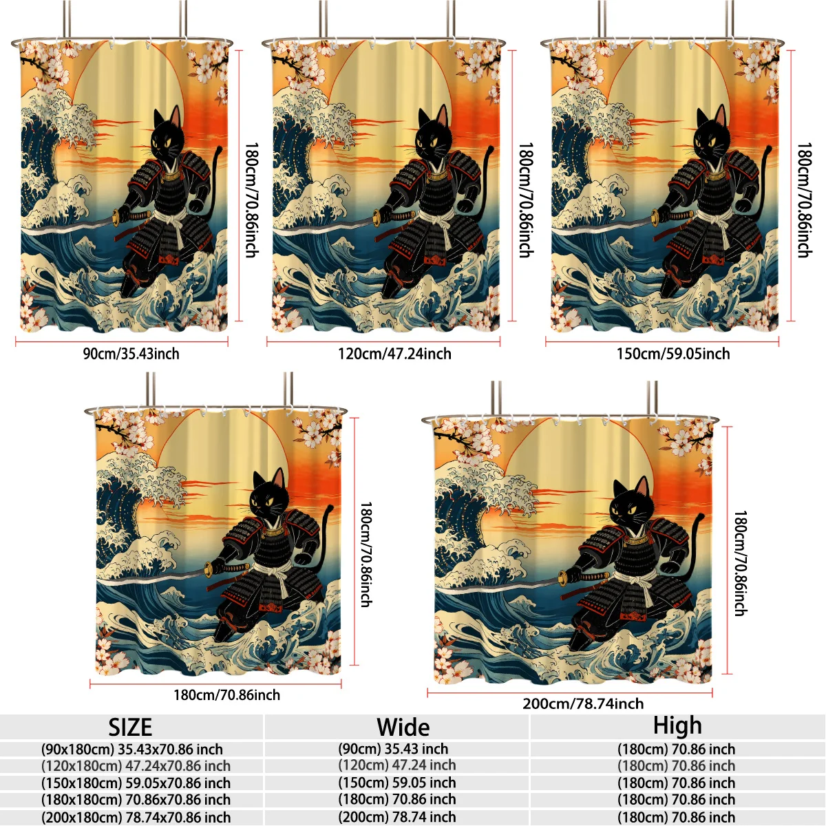 Cool Samurai Black Cat In Warrior Armor Holding Katana Ocean Wave Sakura Sunset Background Pattern Flannel Blanket Cozy Plush