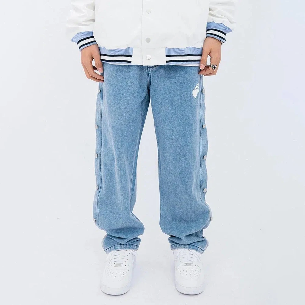 Men Black Denim Pants Fashion Trousers Oversize Cartoon Graffiti Loose Wide Leg Pant Cargo Jeans Streetwear Hip Hop Punk